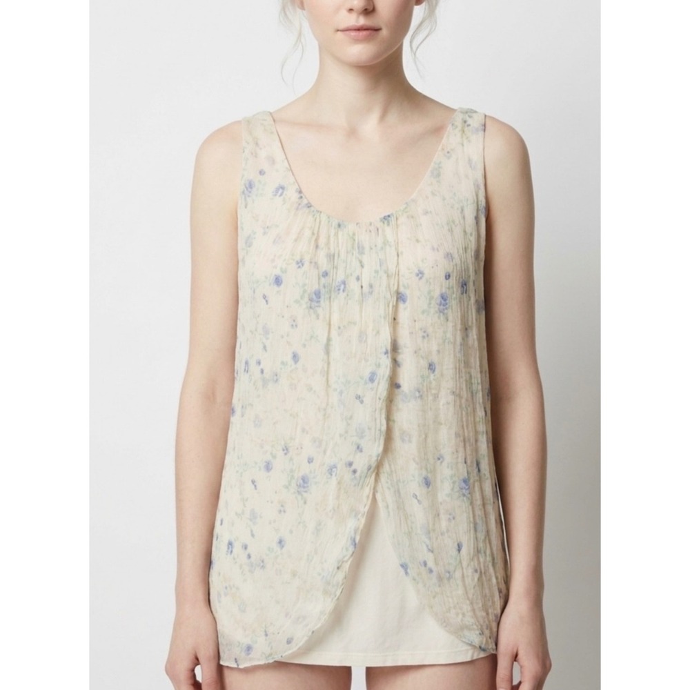 Bellambra Italy Silk Floral Layered Tank Top Cream Blue Pink Sleeveless Large